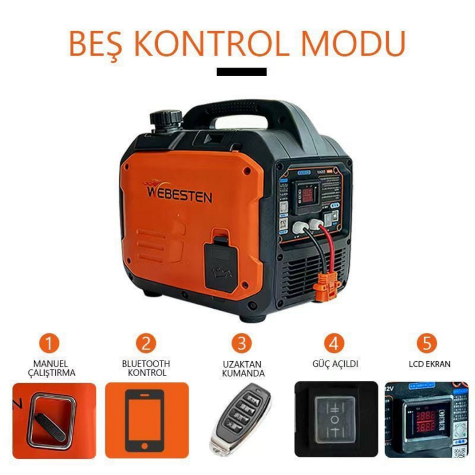 Webesten Sessiz 12V Benzinli Jeneratör 1200W 85A